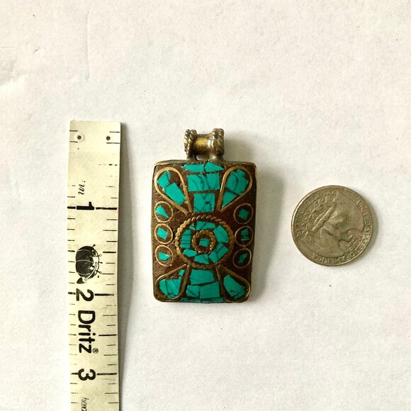 NWT Turquoise & Brass Mosaic Pendants - Picture 3 of 5